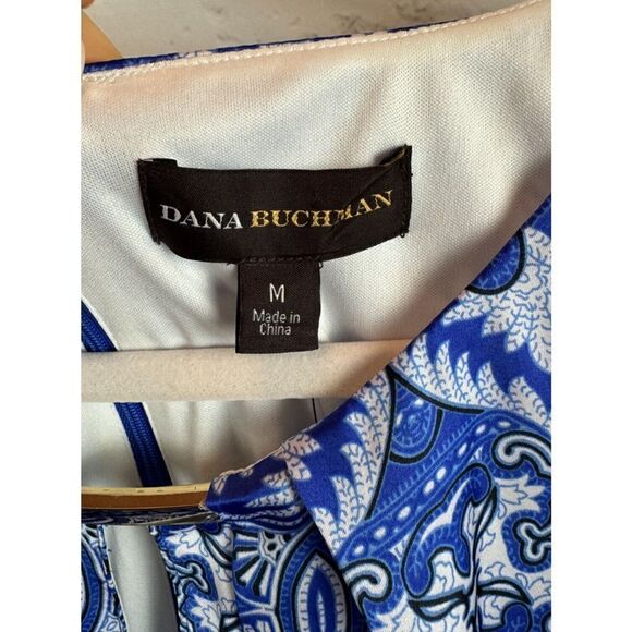 DANA BUCHMAN blue white sleeveless bodycon sheath lined dress size M NWT - Picture 4 of 11